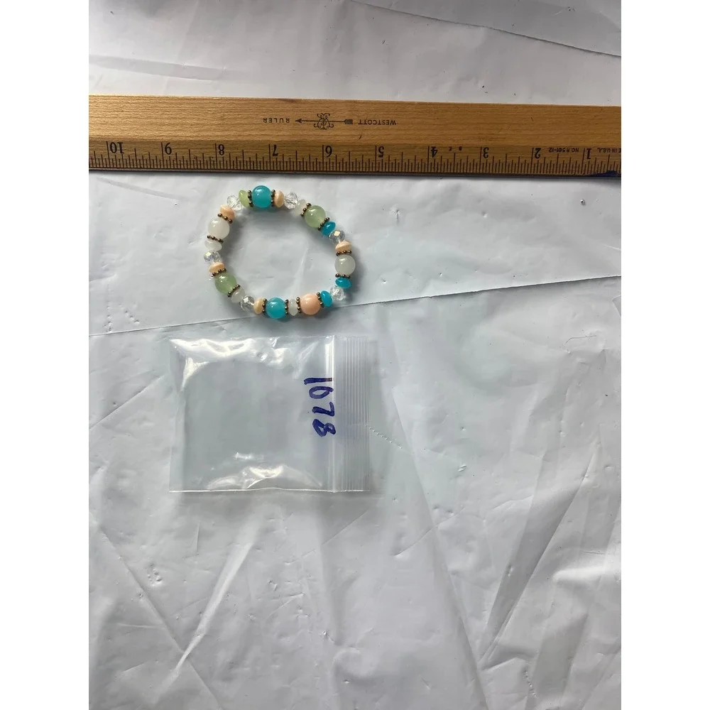 Beaded Stretch Bracelet‎ Blue Peach Green White Crystal Accents Women